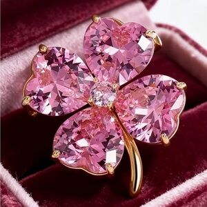 Elegant Pink Clover Brooch